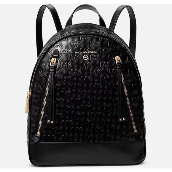 MICHAEL KORS Brooklyn logo monogram faux-leather women's small backpack - Black - Picture 1 of 13